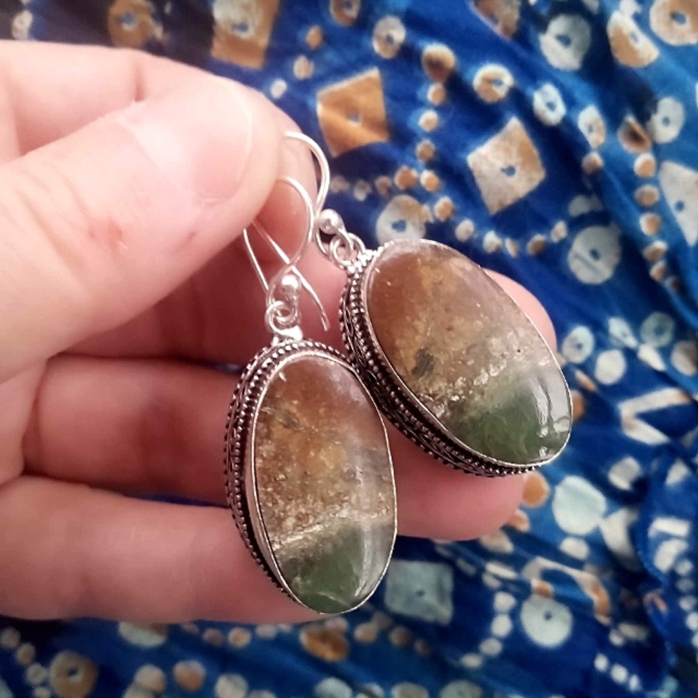 ❤ Chrysophrase Fall Colors SS Chunky Gemstone Earrings!